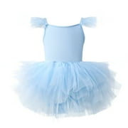 Trolimons Toddler Tutu Dress for Girls Performance Solid Color Sleeveless Ballet Leotards Size XS-90 Light Blue